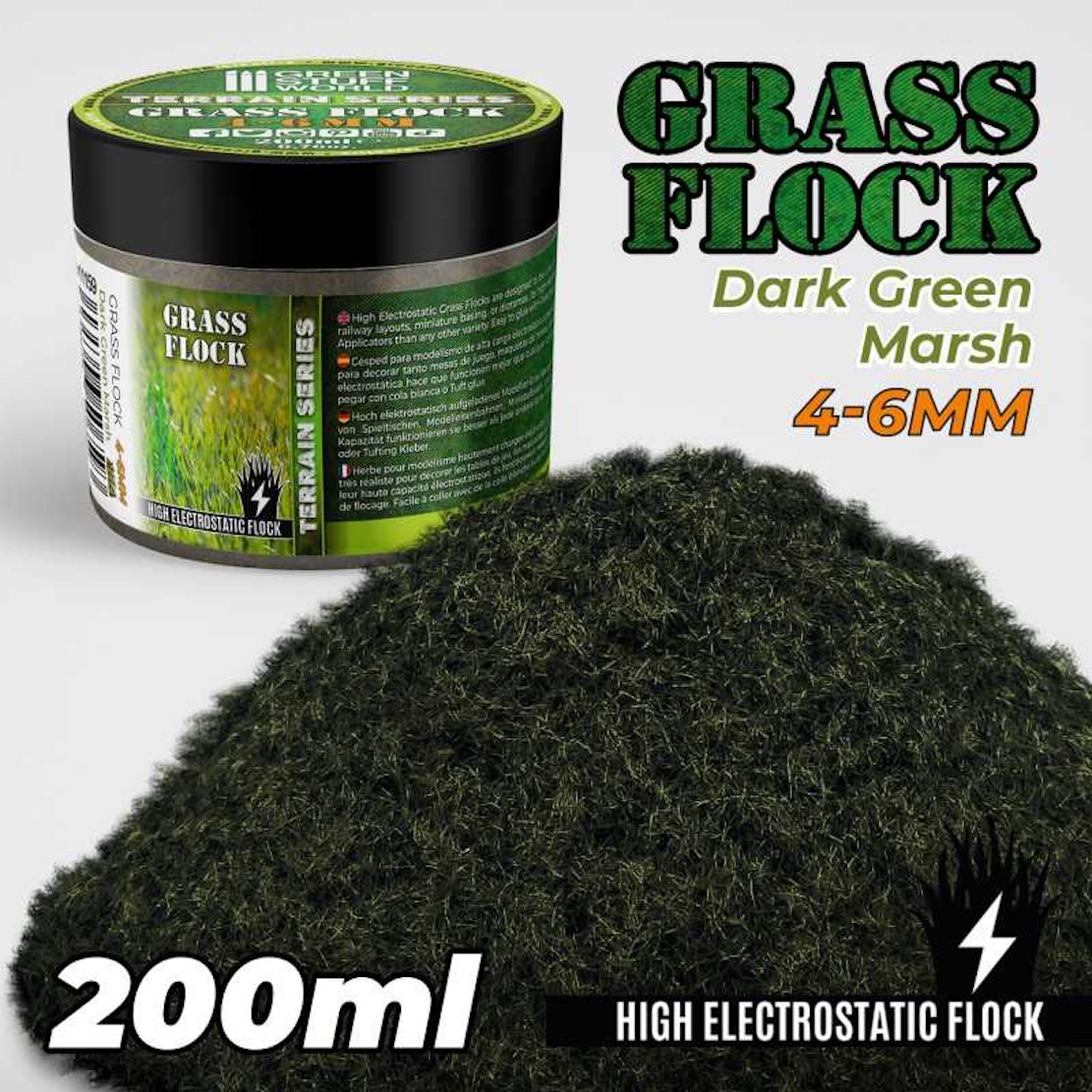 Green Stuff World Static Grass Flock 4-6mm - Dark Green Marsh - 200 ml (Green Stuff World)