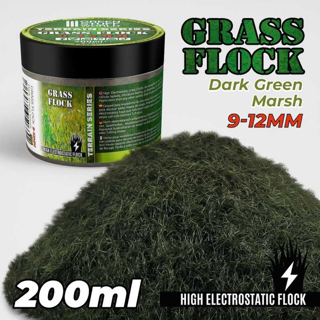 Green Stuff World Static Grass Flock 9-12mm - Dark Green Marsh - 200 ml (Green Stuff World)