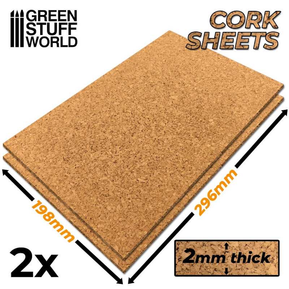 Green Stuff World Cork Sheet in 2mm x2 - korkové pláty (Green Stuff World)