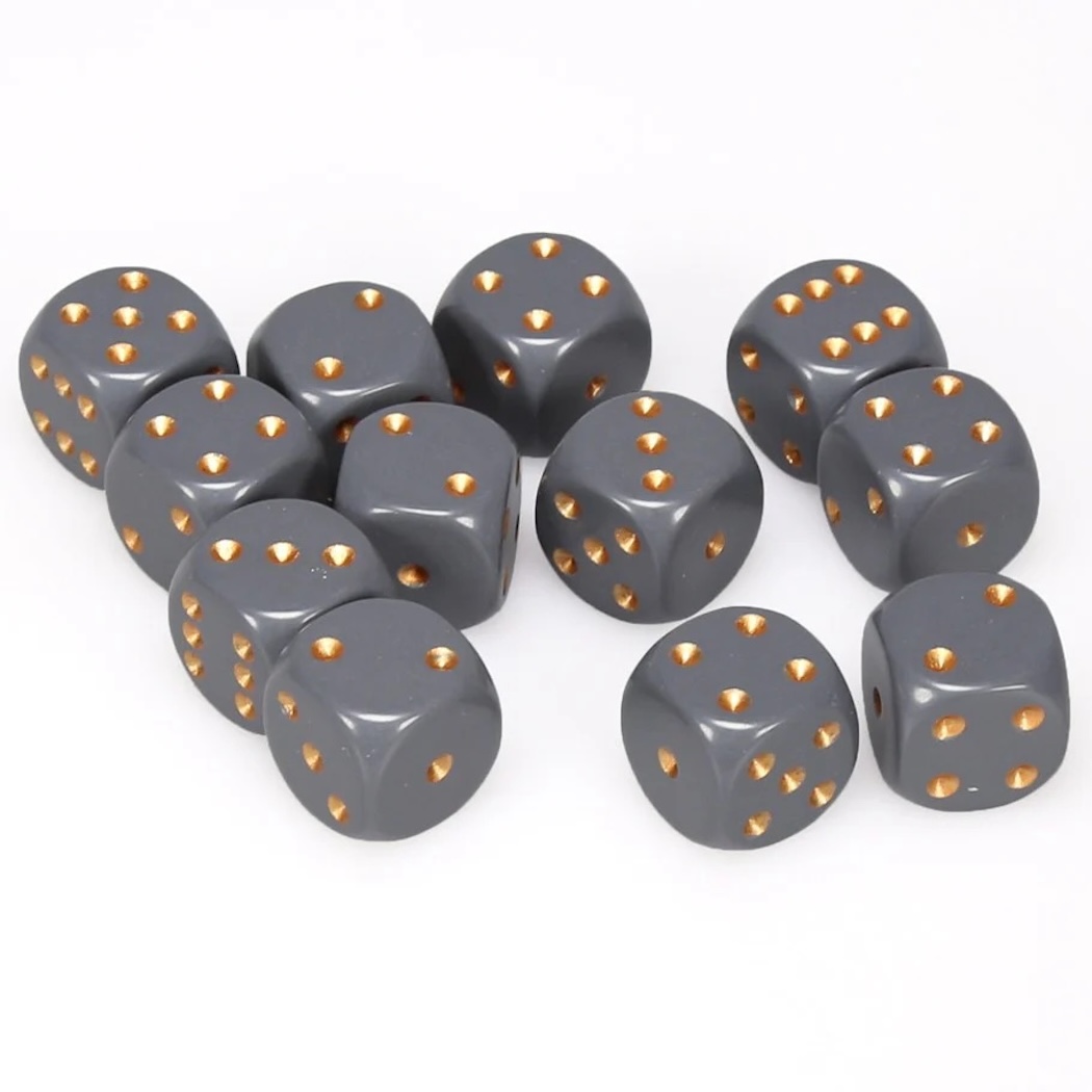 Sada 36 kostek 12mm D6 - Dark Grey / Copper Chessex Opaque