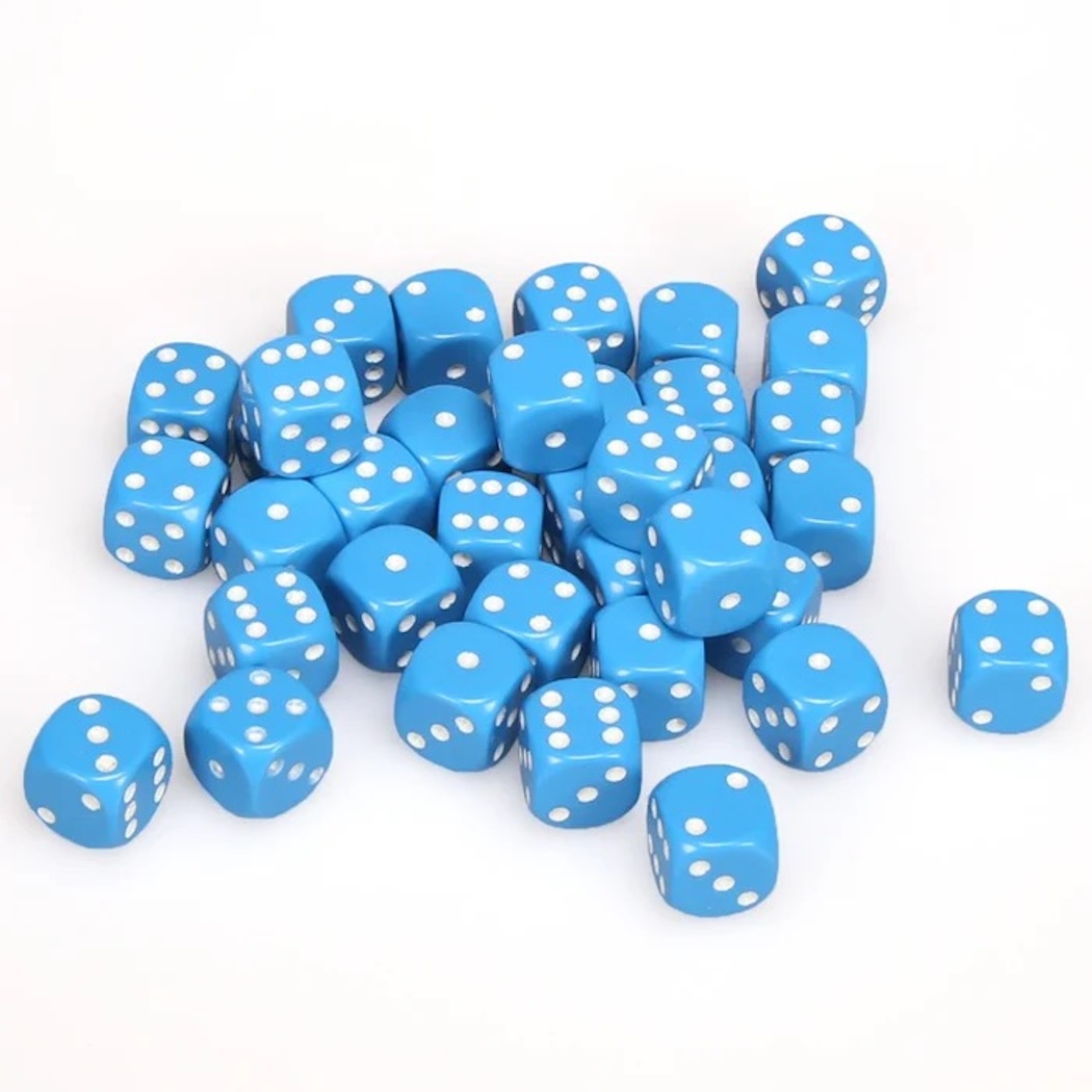 Sada 36 kostek 12mm D6 - Light Blue / White Chessex Opaque