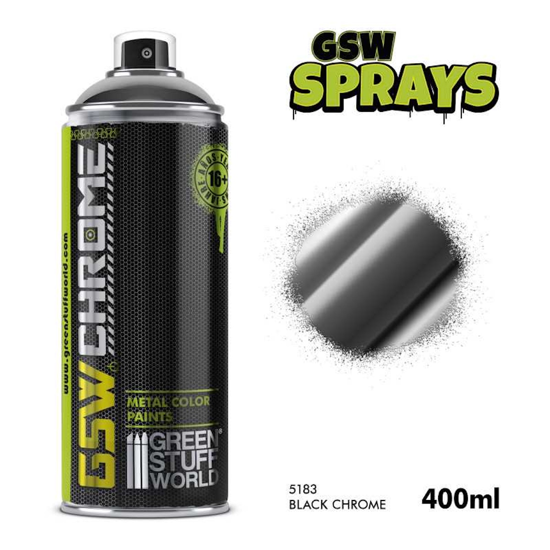 Green Stuff World Black Chrome Spray Paint 400ml (Green Stuff World)