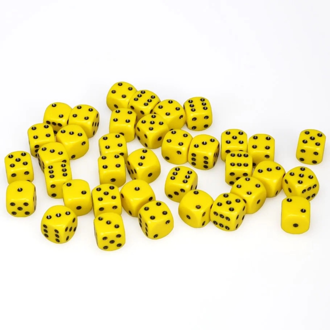 Sada 36 kostek 12mm D6 - Yellow Black Chessex Opaque