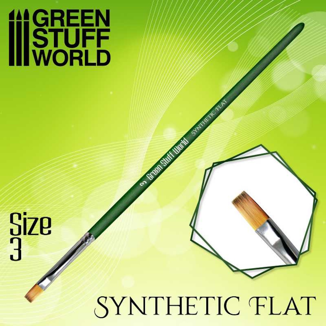Green Stuff World GREEN SERIES Flat Synthetic Brush Size 3 (Green Stuff World)