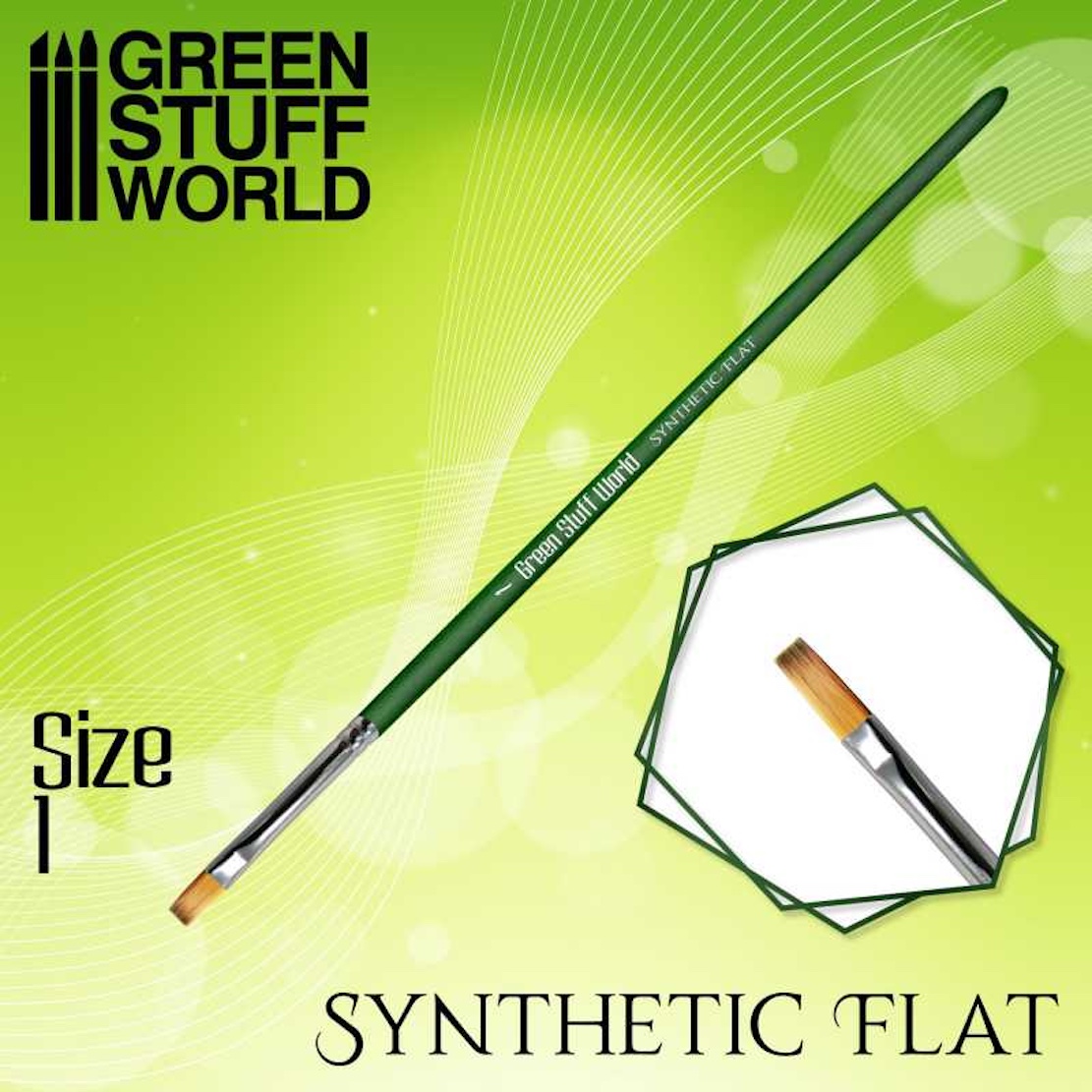Green Stuff World GREEN SERIES Flat Synthetic Brush Size 1 (Green Stuff World)
