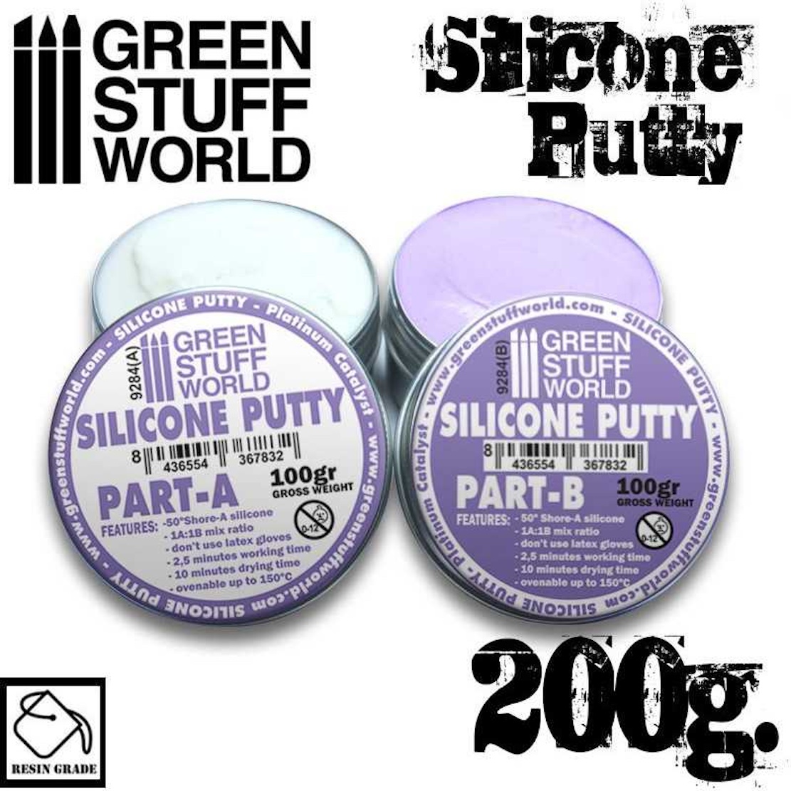 Green Stuff World Violet Silicone Putty 200gr - Dvousložkový silikonový tmel pro ruční míchání (Green Stuff World)