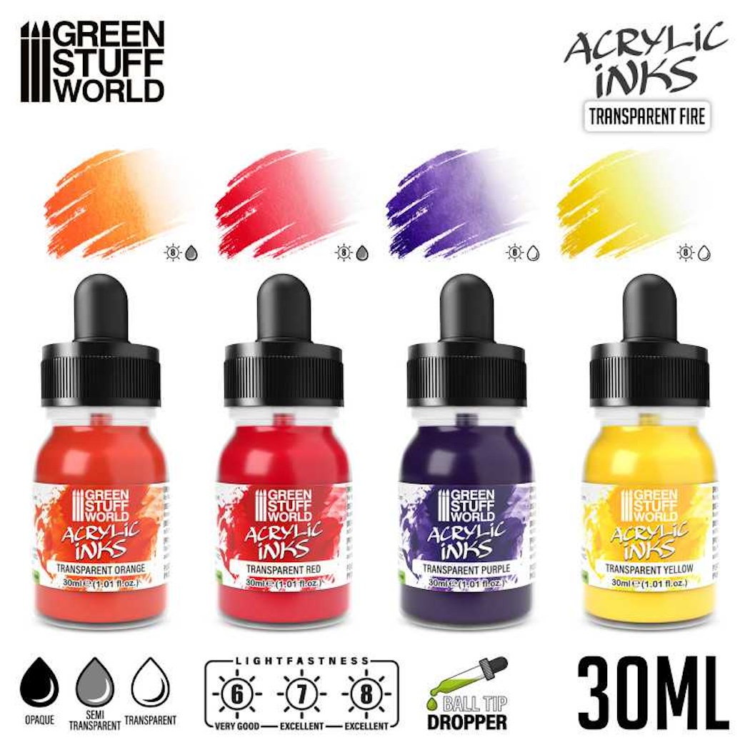 Green Stuff World Acrylic Inks Set - Transparent Fire x4 (Green Stuff World)