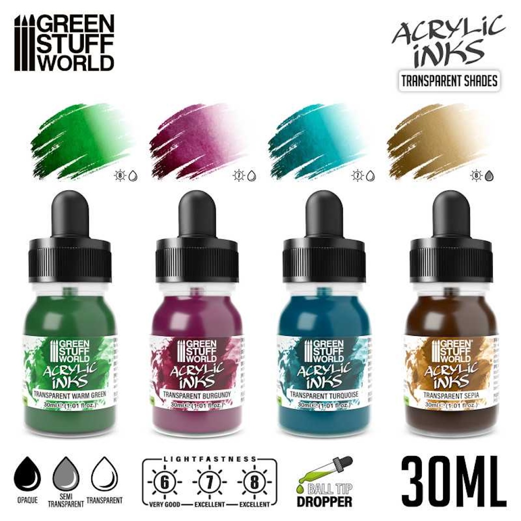 Green Stuff World Acrylic Inks Set - Transparent Shades x4 (Green Stuff World)