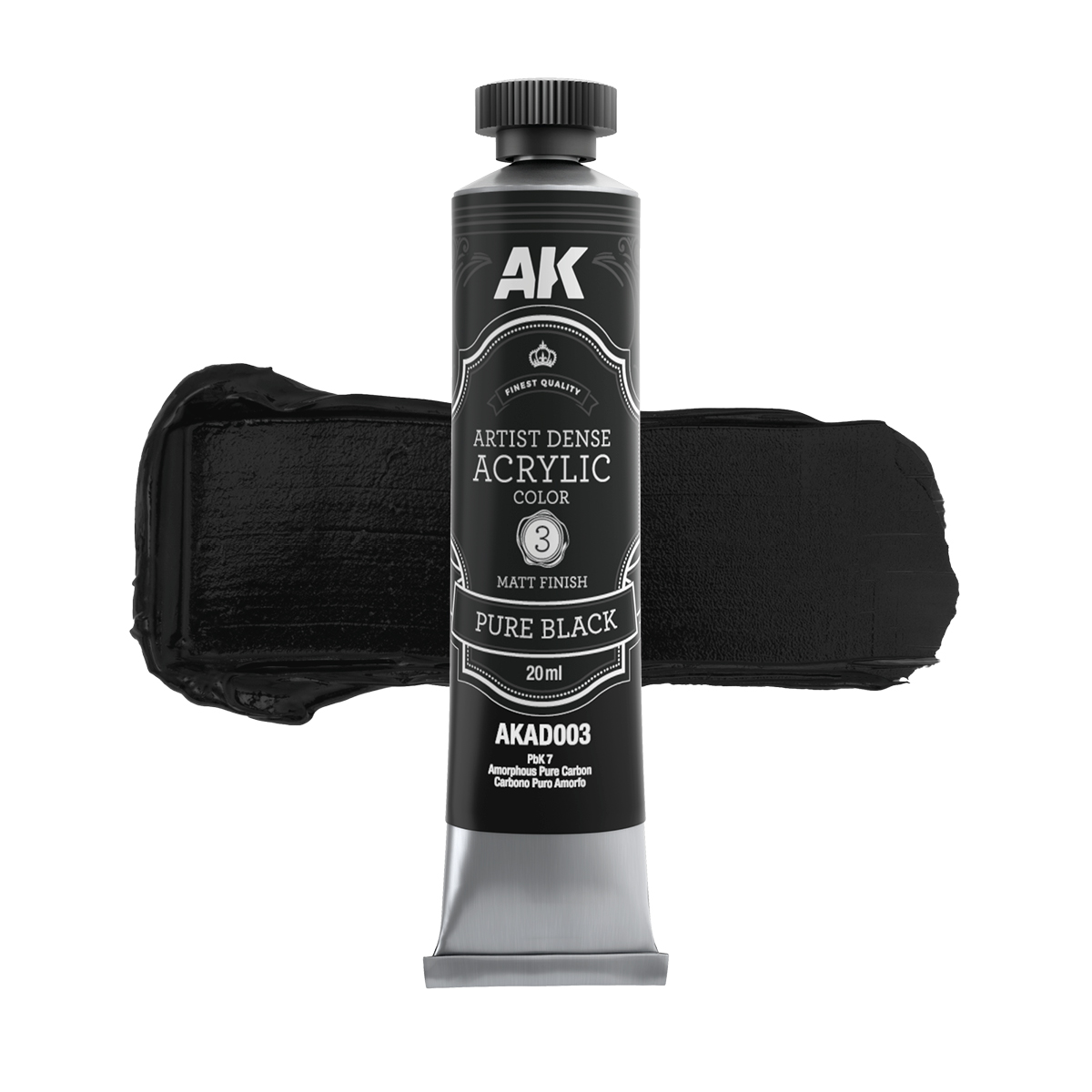 AK Interactive AKAD003 PURE BLACK – ARTISTIC DENSE ACRYLIC COLOR (AK)