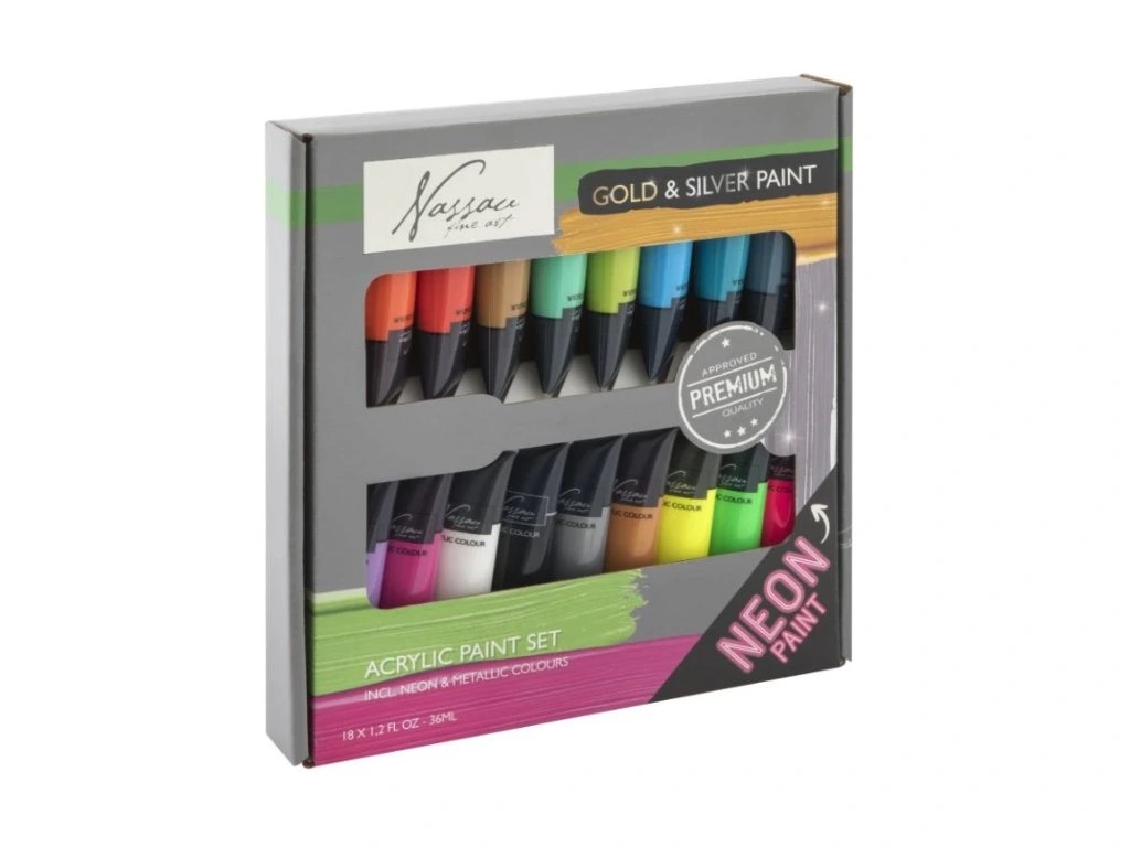 Nassau Akrylové barvy neonové+ metalické 18 x 36ml