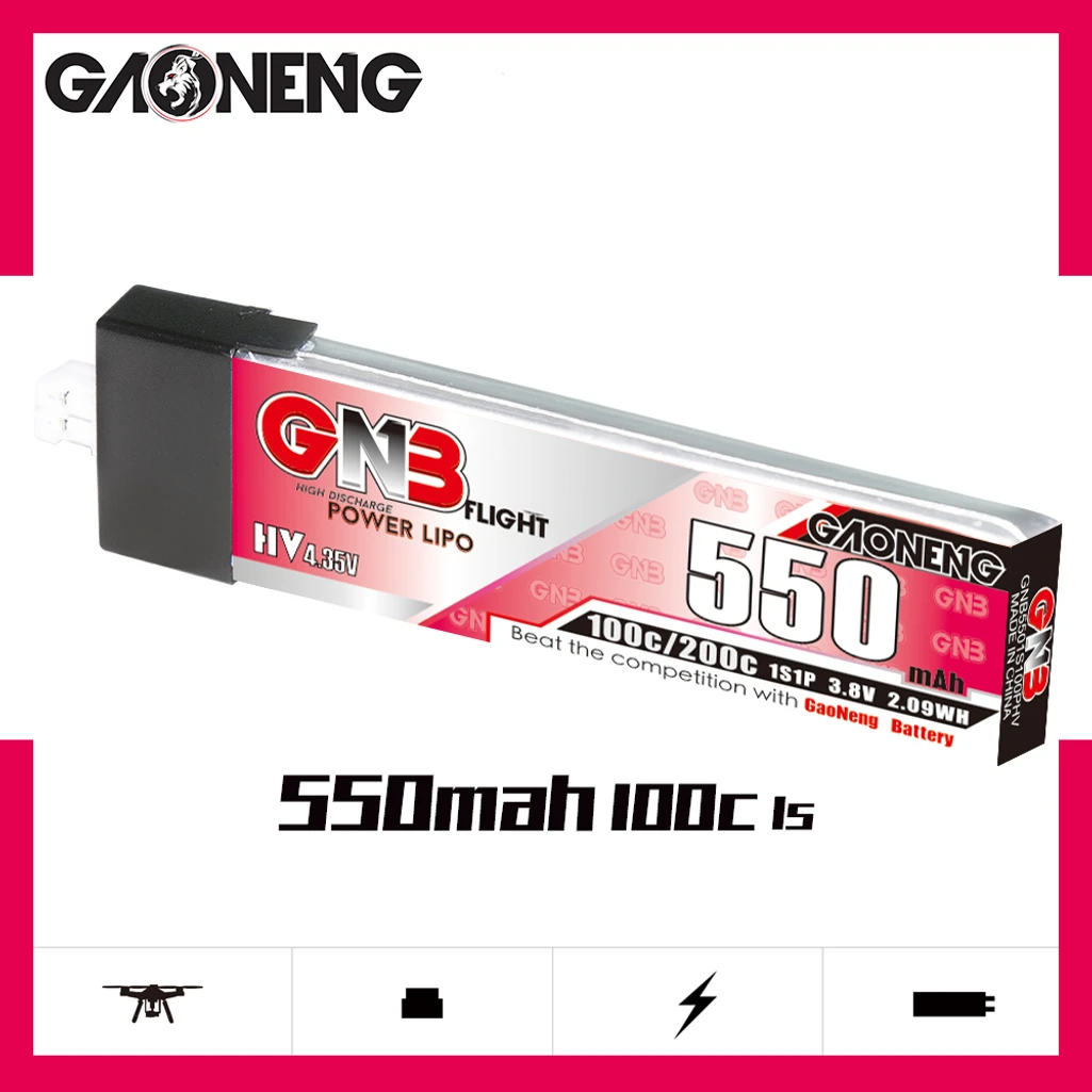GNB LiHV 1S 550mAh 100C 3.8V - baterie pro whoop drony