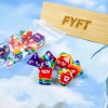 Set 7 duhových RPG kostek: D4, D6, D8, D10, D12, D20, D10%
