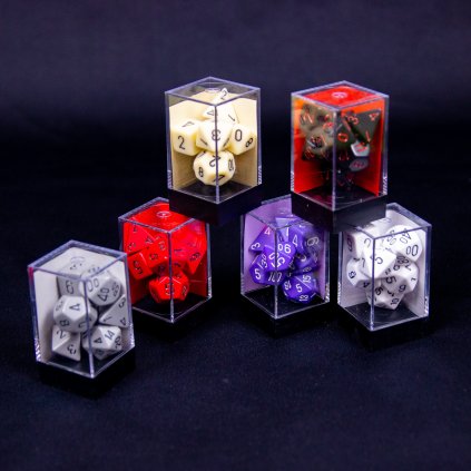 Set 7 RPG kostek: D4, D6, D8, D10, D12, D20, D10% (Chessex) (Farbe Schwarz+Rot)