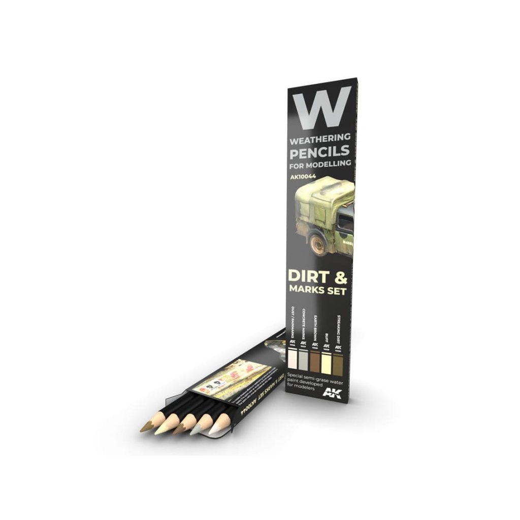 64201 ak ak10044 watercolor pencil set splashes dirt and stains 5 colors
