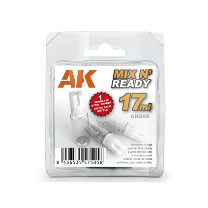 64444 ak tools ak505 mix n ready 6 empty jars 17ml with shaker ball