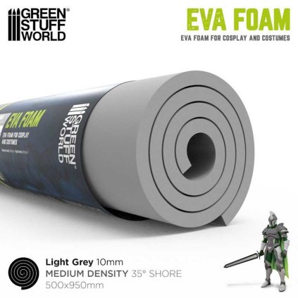 Medium Density 10mm EVA pena na výrobu kostýmov - light grey (Green Stuff World)