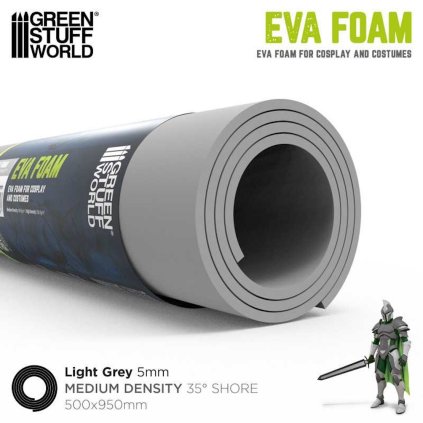 Medium Density 5mm EVA pena na výrobu kostýmov - light grey (Green Stuff World)