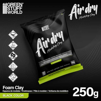 Air Dry Foam Clay 250gr. - Black - modelárska hmota (Green Stuff World)
