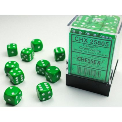 Sada 36 kociek 12mm D6 - Green / White (Chessex)