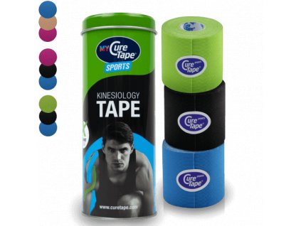 curetape mycuretape sports cylinder kinesiology tape product all different colour options 5cm x 2.5m 3 single rolls with box packaging lr image