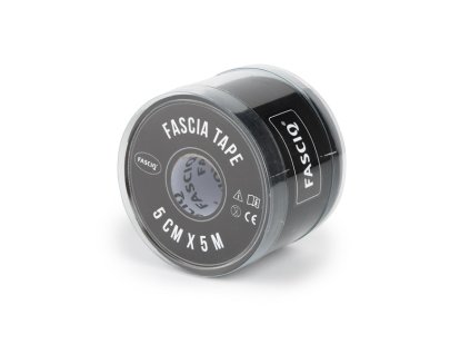 fasciq accessories fascia trigger point product black roll kinesiology tape with holes 5cm x 5m angle view lr image