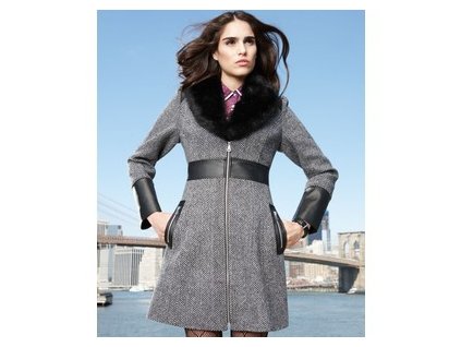 Kabát Guess Faux-Fur-Collar Tweed Walker