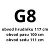 G8 – obvod hrudníku 117 cm, obvod pasu 100 cm, obvod sedu 111 cm