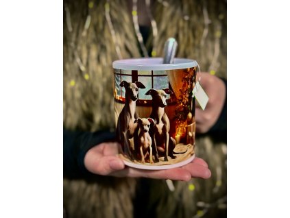 Hrneček s vánočním motivem italských chrtíků