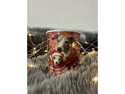 Hrneček s vánočním motivem italských chrtíků