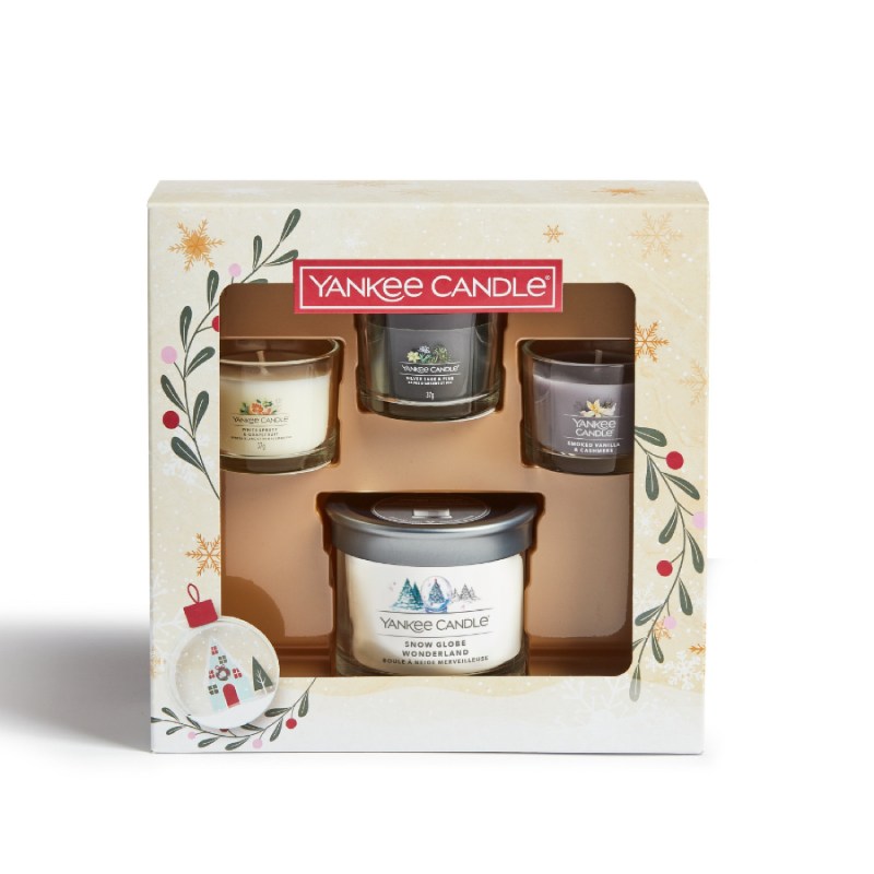 Yankee Candle Vianočný set  3x sampler v skle + malá tumber sviečka