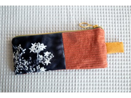 penál | cihlovo-hořčicový s kvítky