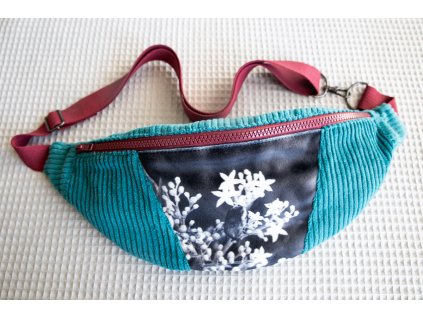 manšestrová ledvinka | tyrkysovo-vínová s kvítky