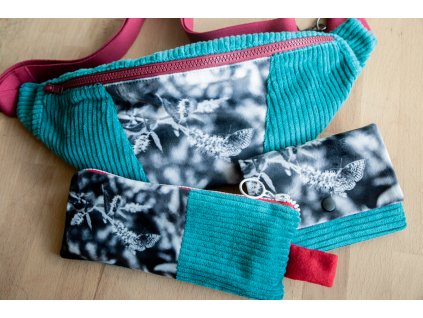 ledvinka+peněženka+penál | tyrkysové s motýlem