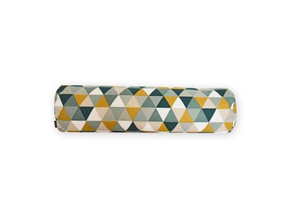 GADEO jógový válec, bolster na jógu TROJÚHELNÍKY zelené (Rozměry 65x25 cm, Výplň polštář se špaldovými slupkami + potah)