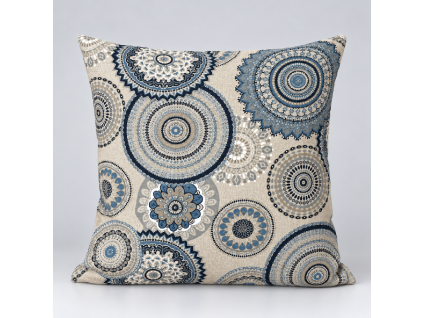 Blue Mandala Linen Throw Pillow