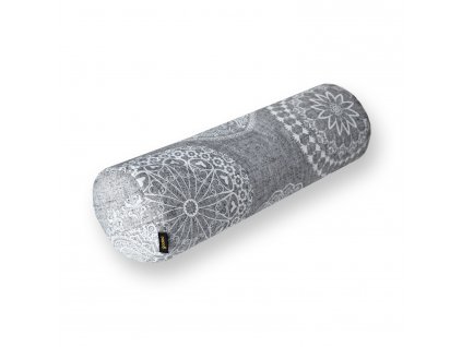 GADEO jógový válec, bolster na jógu BÍLÁ MANDALA na šedé (Rozměry 65x25 cm, Výplň polštář se špaldovými slupkami + potah)