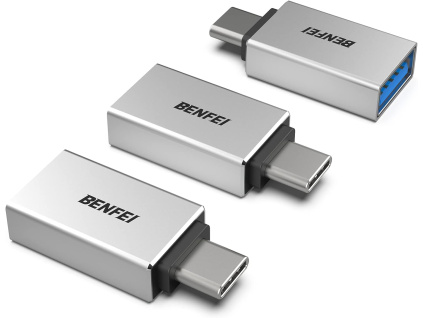 BENFEI adaptér USB-C na USB-A 3.0, balení 3 kusy, stříbrný