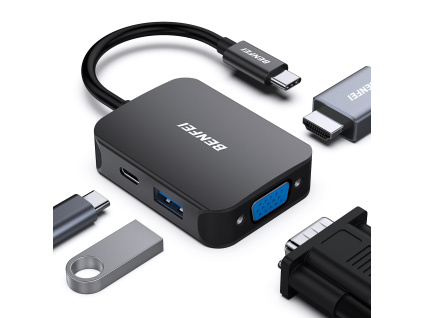 BENFEI USB-C HUB 4v1: HDMI, VGA, USB 3.0 a Power Delivery (černý)