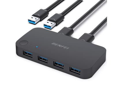 BENFEI USB 3.0 Switch: Přepínač pro sdílení 4 USB zařízení mezi 2 počítači (černý)