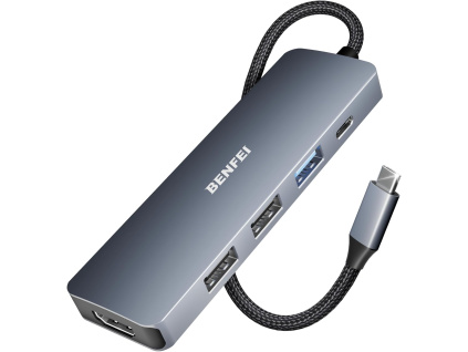 BENFEI USB-C HUB 5v1: HDMI, USB 3.0 a Power Delivery (šedý)
