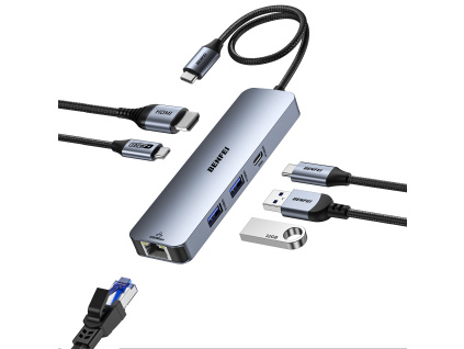 BENFEI 6v1 USB-C HUB s HDMI (4K@60Hz), 2 USB-A porty, 1 USB-C datový port, 100W nabíjení