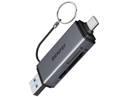 BENFEI SD/Micro SD čtečka paměťových karet s USB-C a USB-A konektory (šedá)