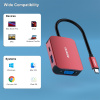 BENFEI USB-C HUB 4v1: HDMI, VGA, USB 3.0 a Power Delivery (červený)
