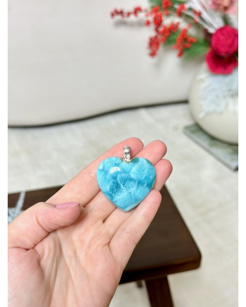 Přívěšek Srdce Atlantidy, larimar leštěné srdce postříbřený Dominik.rep. 25g