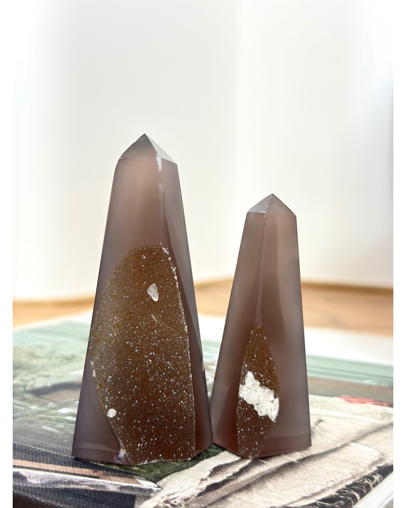 Achátový obelisk párový set 2ks Brazílie 184g