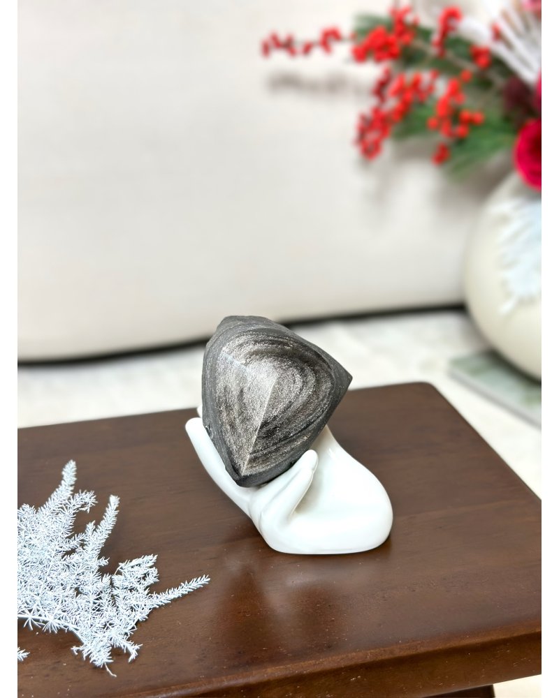 Drahý kámen stříbrný obsidián srdce Mexiko 200g