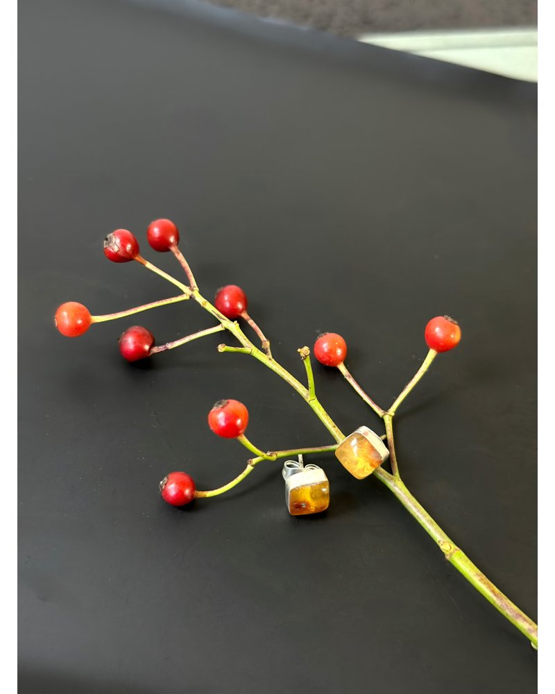 Jantar náušnice kostka Litva