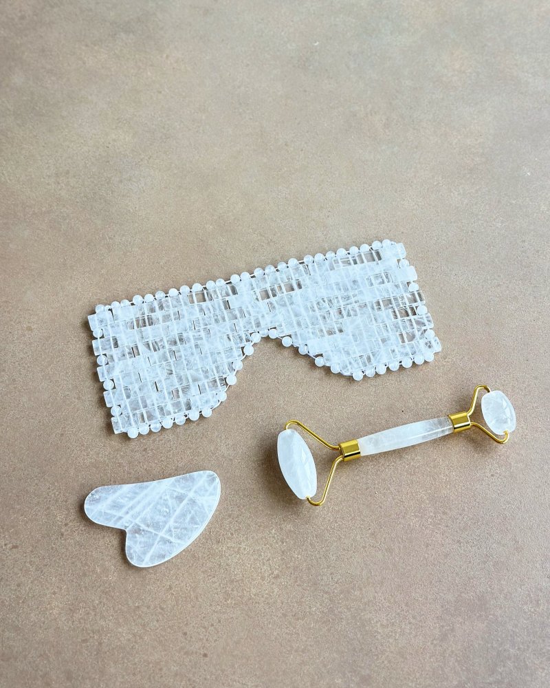 Dárkový masážní set roller, gua sha a maska z křišťálu
