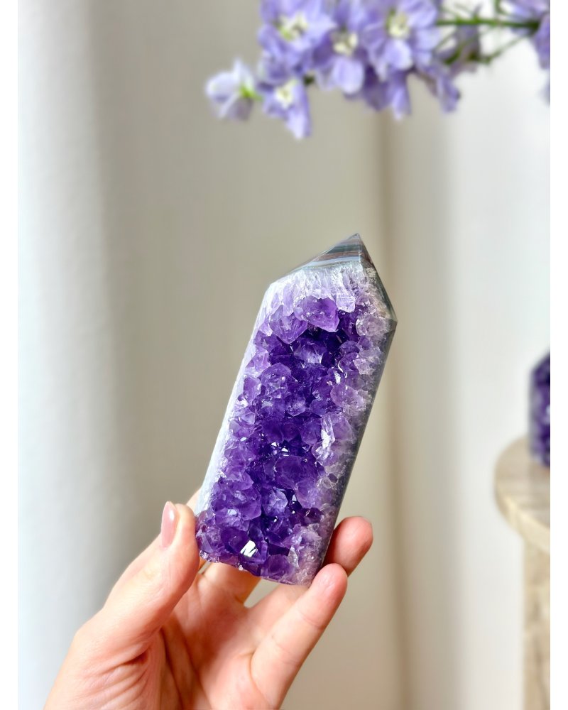 Ametystová drúza s achátem obelisk Brazílie 304g