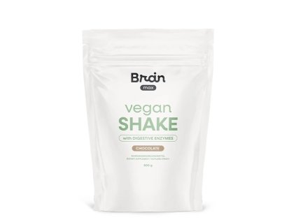BrainMax Vegan Shake with Digestive Enzymes, Chocolate, 500 g